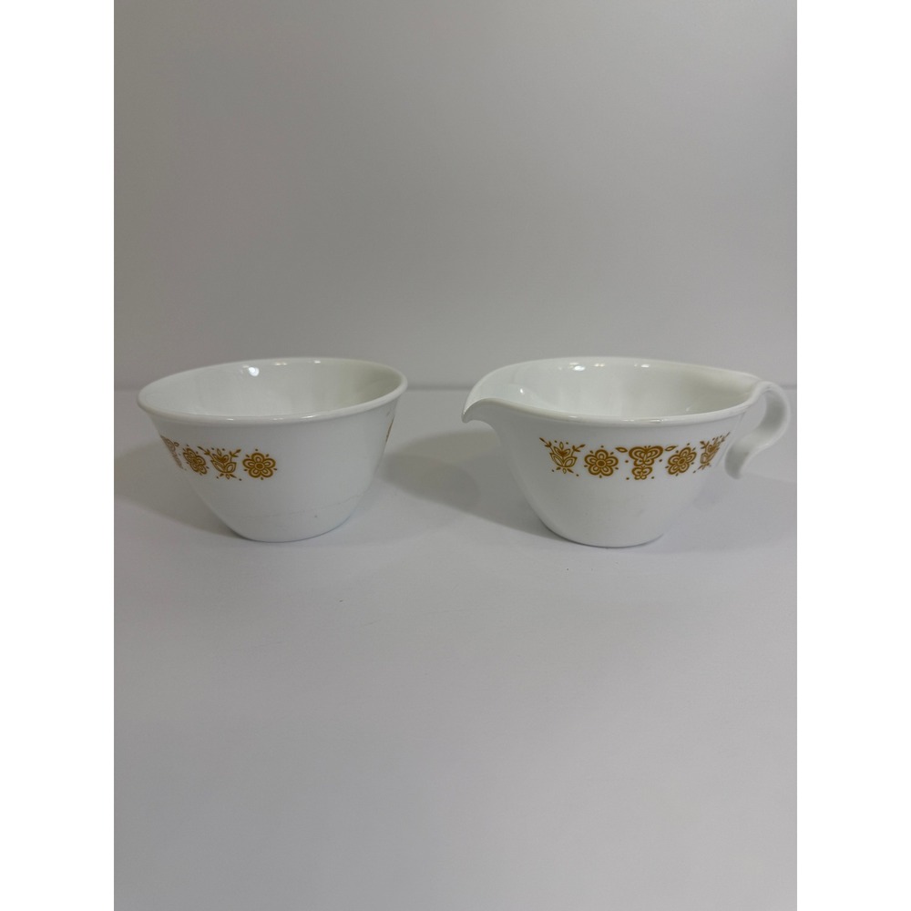 Vtg 1970s Corelle Butterfly Gold Creamer Sugar Bowl Set Corning Livingware MCM
